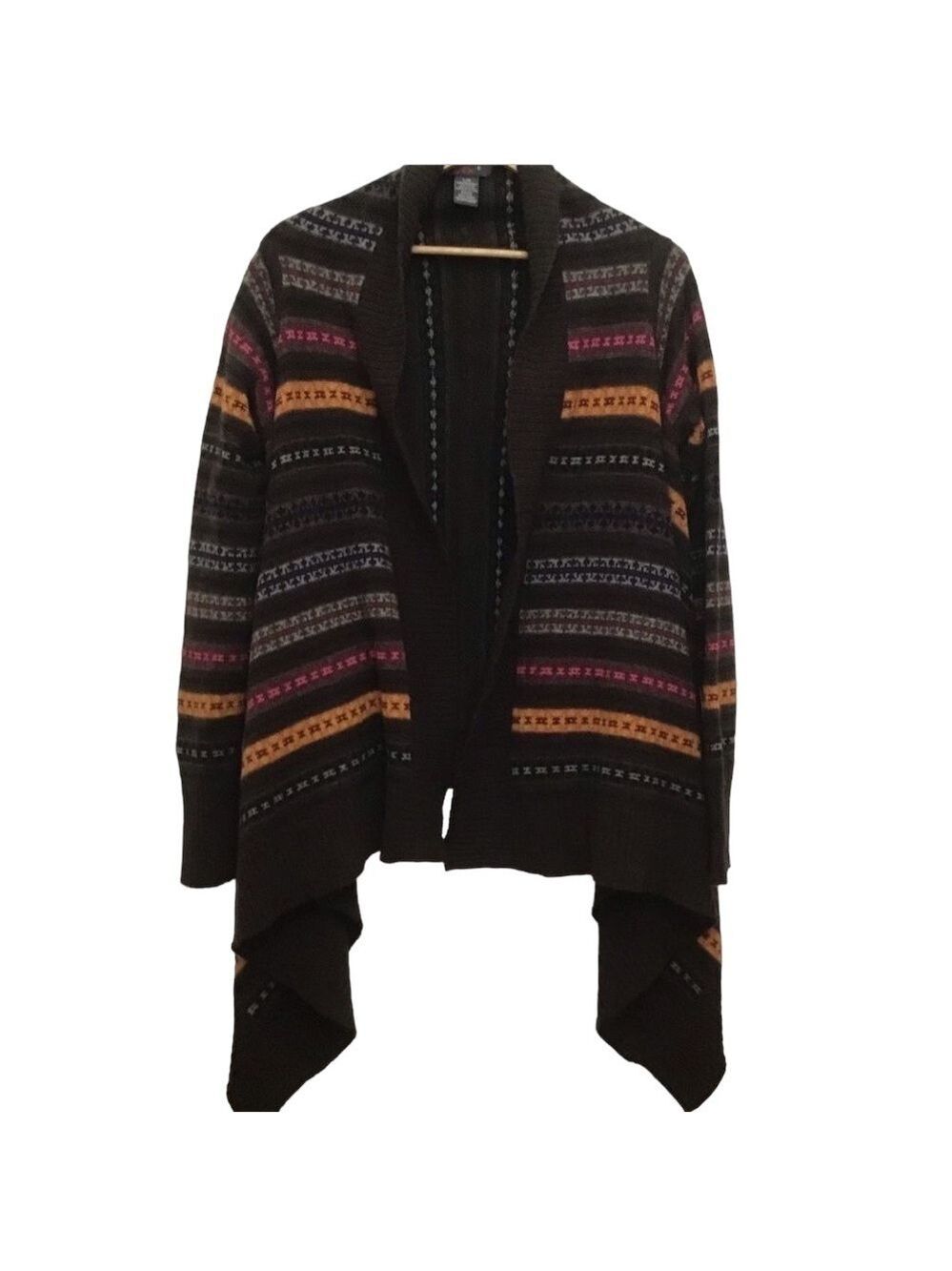 𝅺DEX 80% lamb wool blend wrap cardigan sweater shawl brown orange pink Large